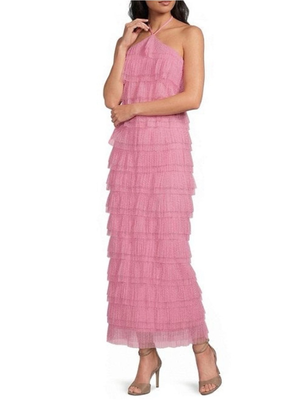Gianni Bini Pink Tiered Halter Maxi Dress